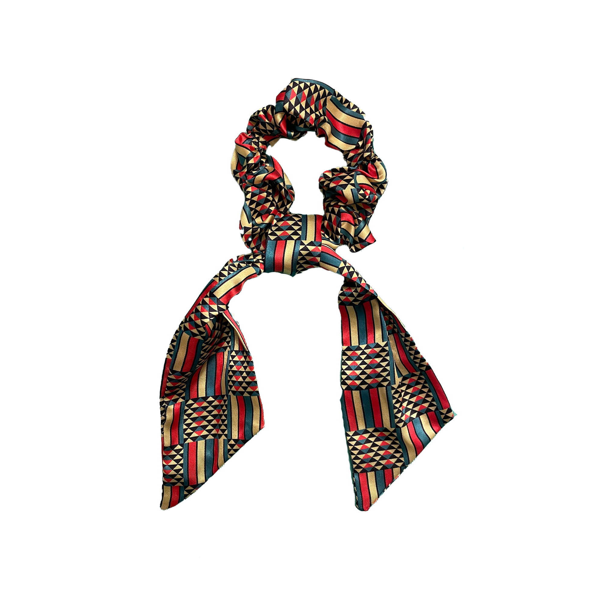 African Maasai print bow scrunchie with traditional cultural pattern and soft fabric bow.