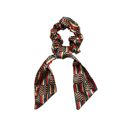 African Maasai print bow scrunchie with traditional cultural pattern and soft fabric bow.