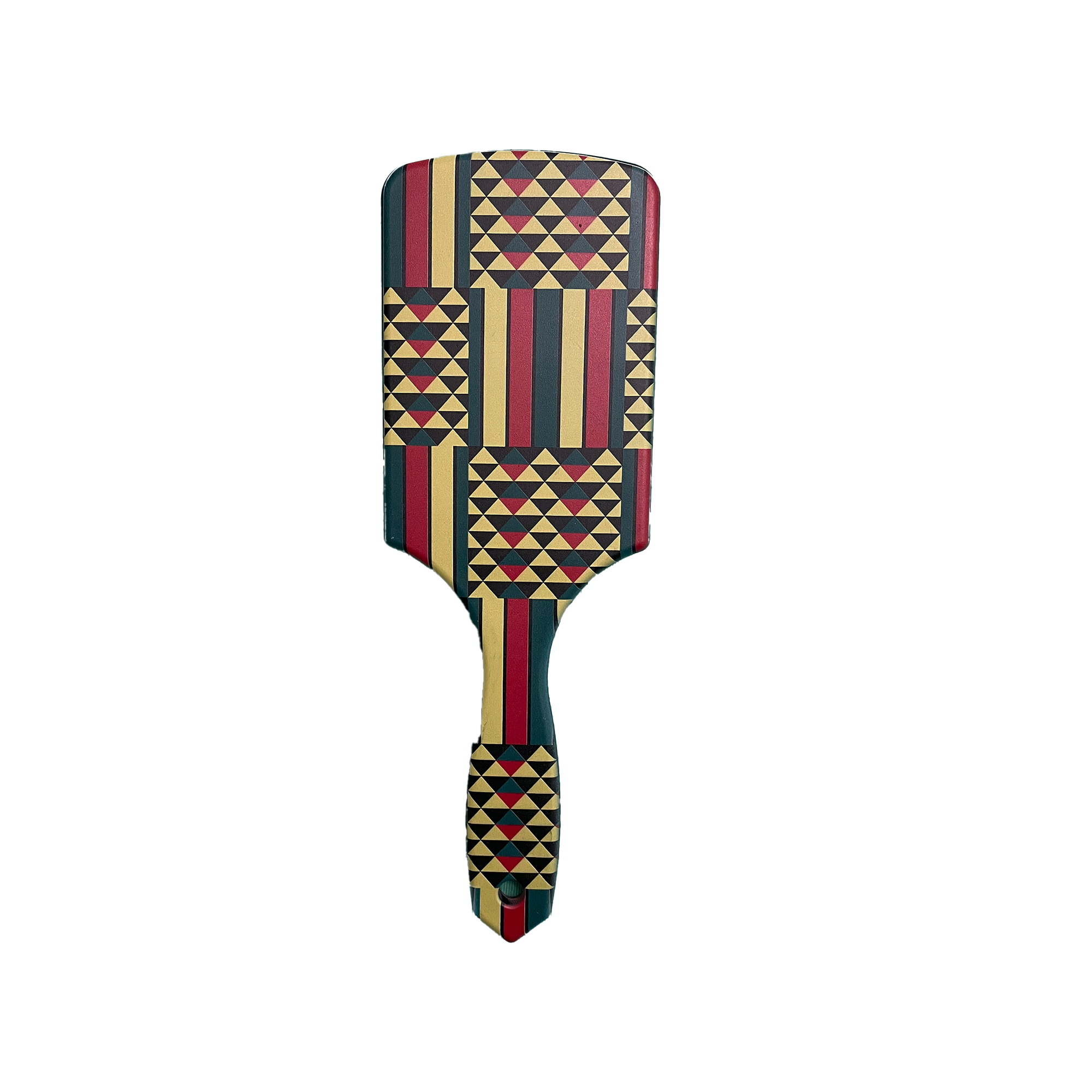 Vibrant African Maasai print hair brush, bold pattern African-inspired hair accessory.