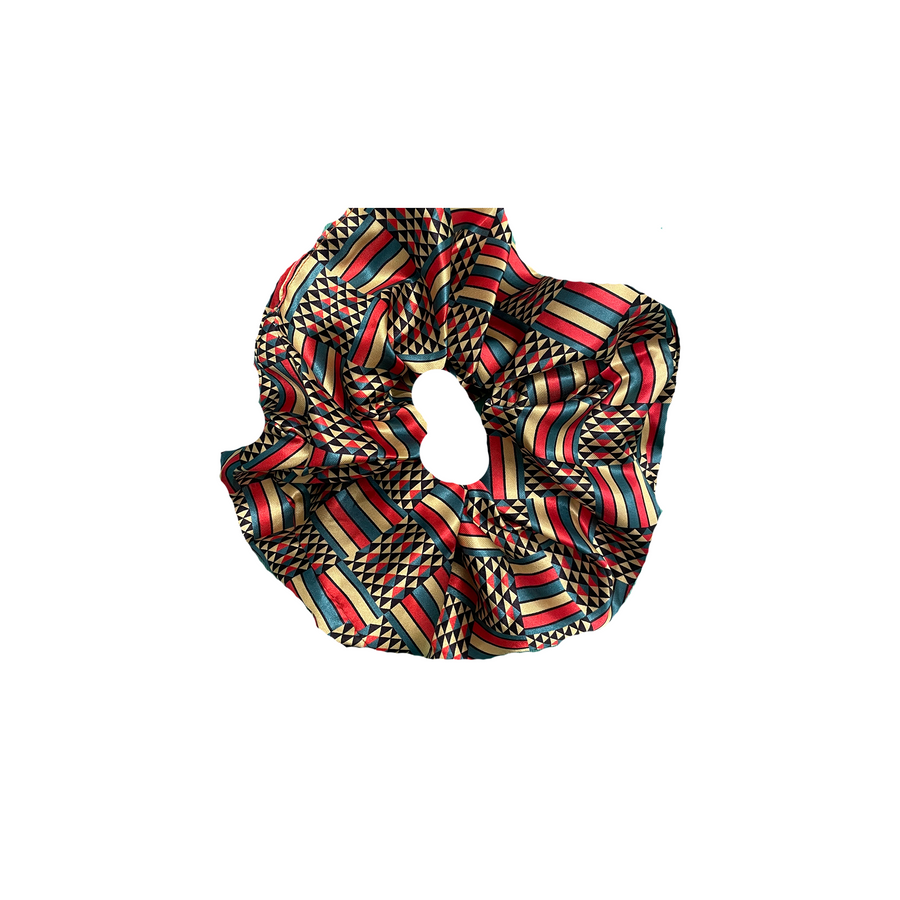 African Maasai print scrunchie with traditional pattern and soft fabric elastic design.