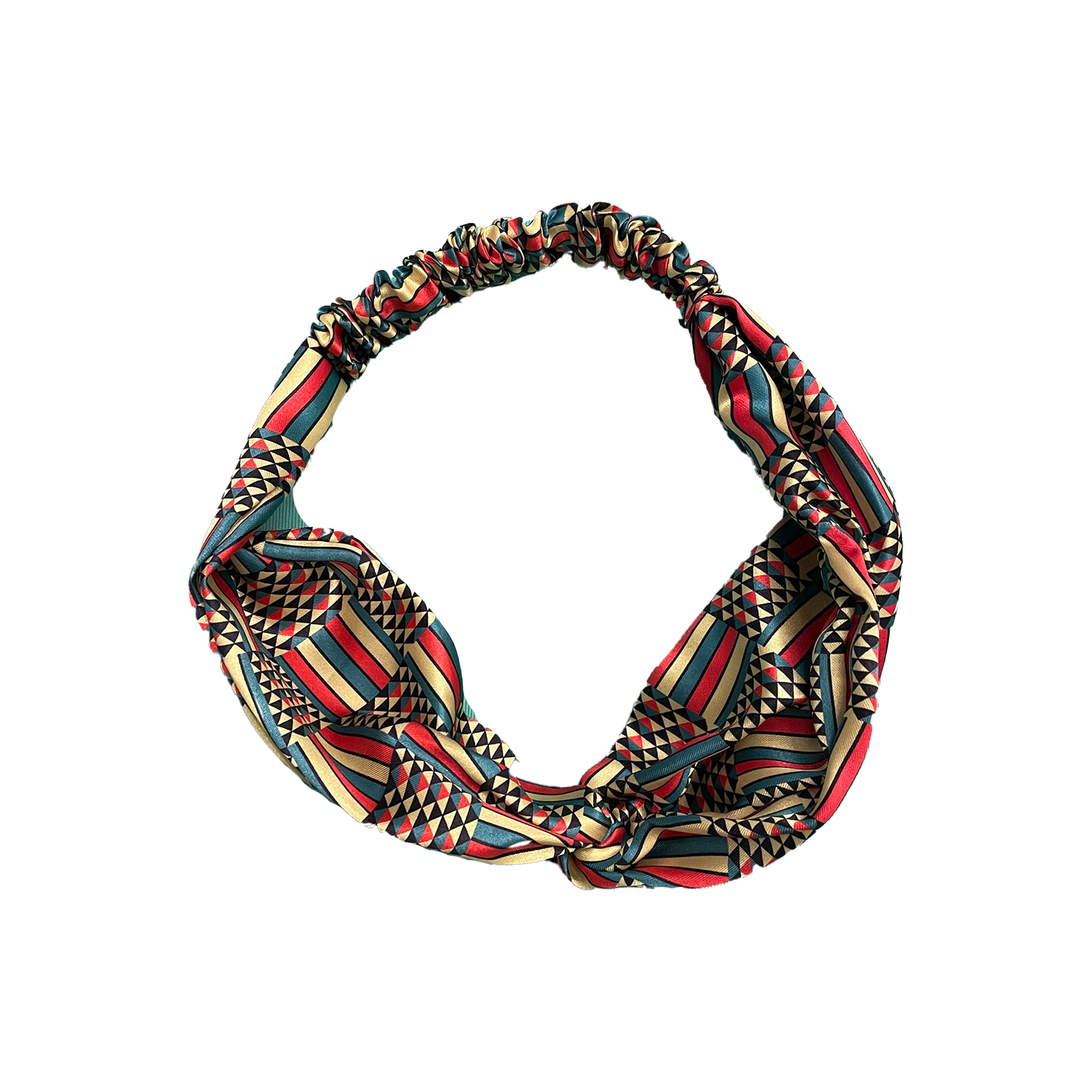 African Maasai print twist front headband with traditional african pattern and soft stretch fabric.