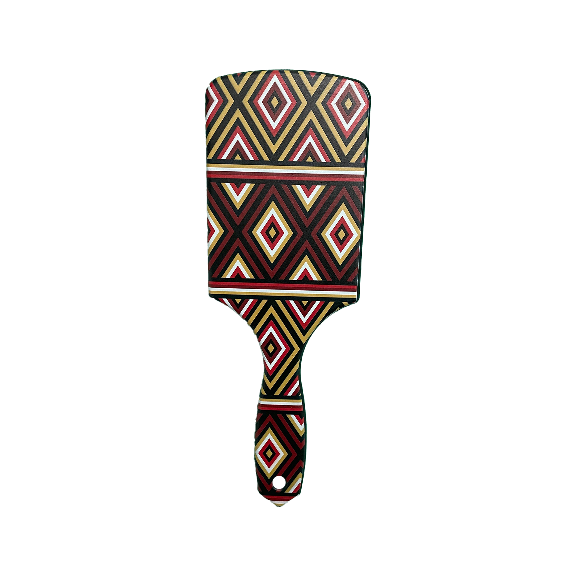 Vibrant African Ndebele print hair brush featuring colorful geometric African design.
