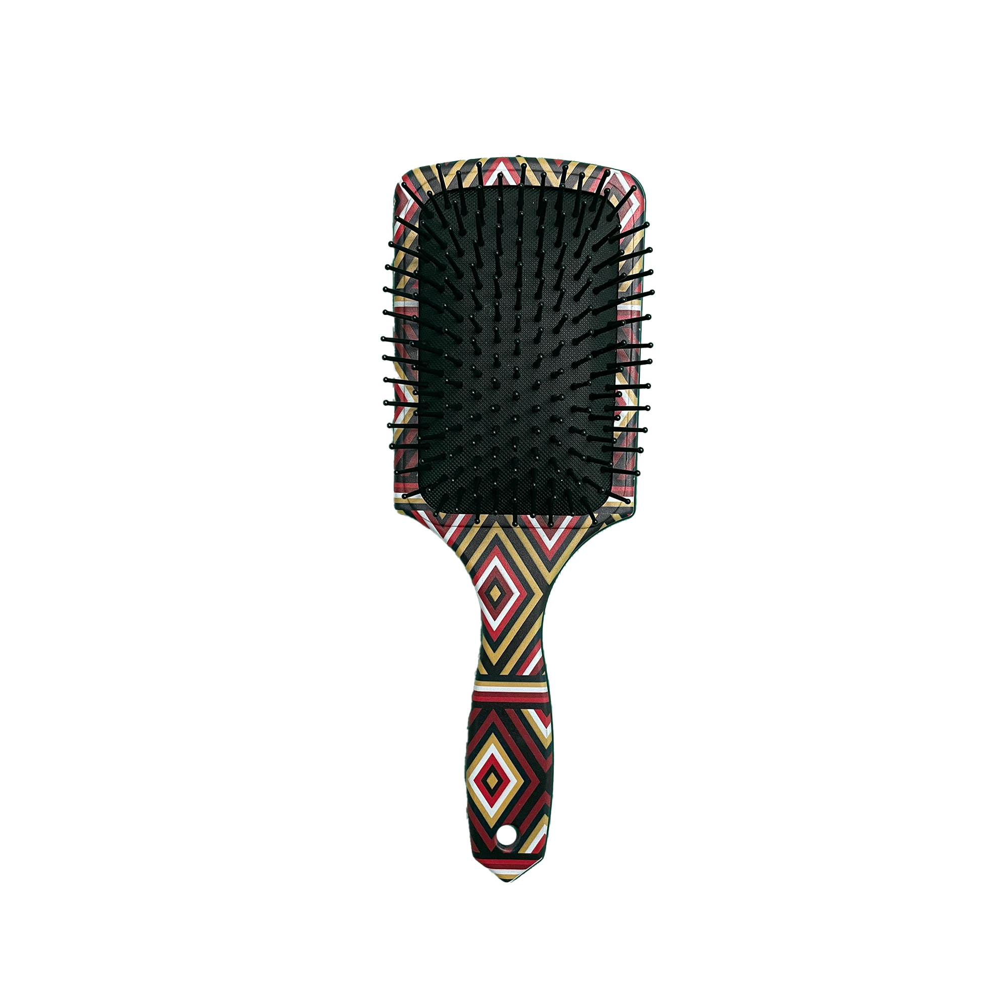 African Ndebele print hair brush with bold geometric pattern and smooth bristles.