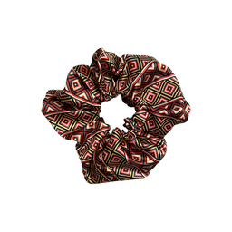 African Ndebele print scrunchie with bold geometric pattern and soft fabric design.
