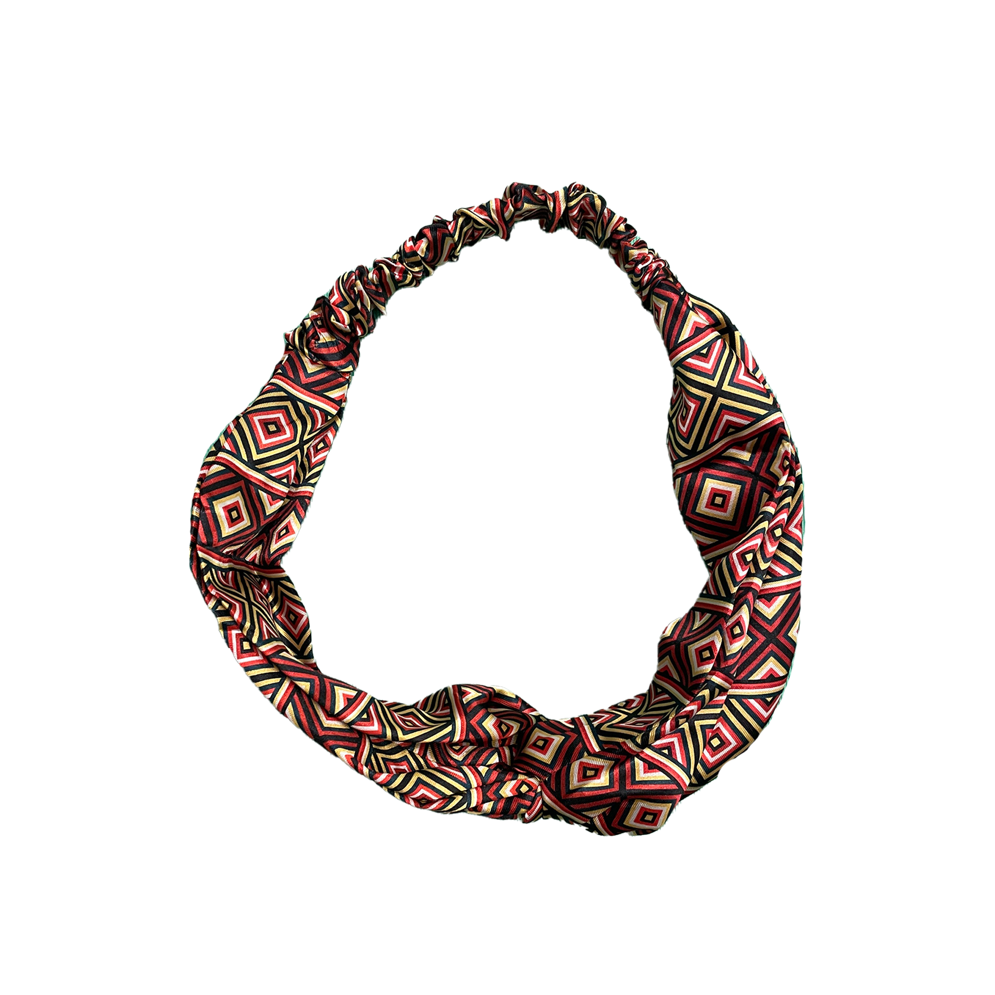 Vibrant African Ndebele print twist headband, colorful geometric hair accessory.