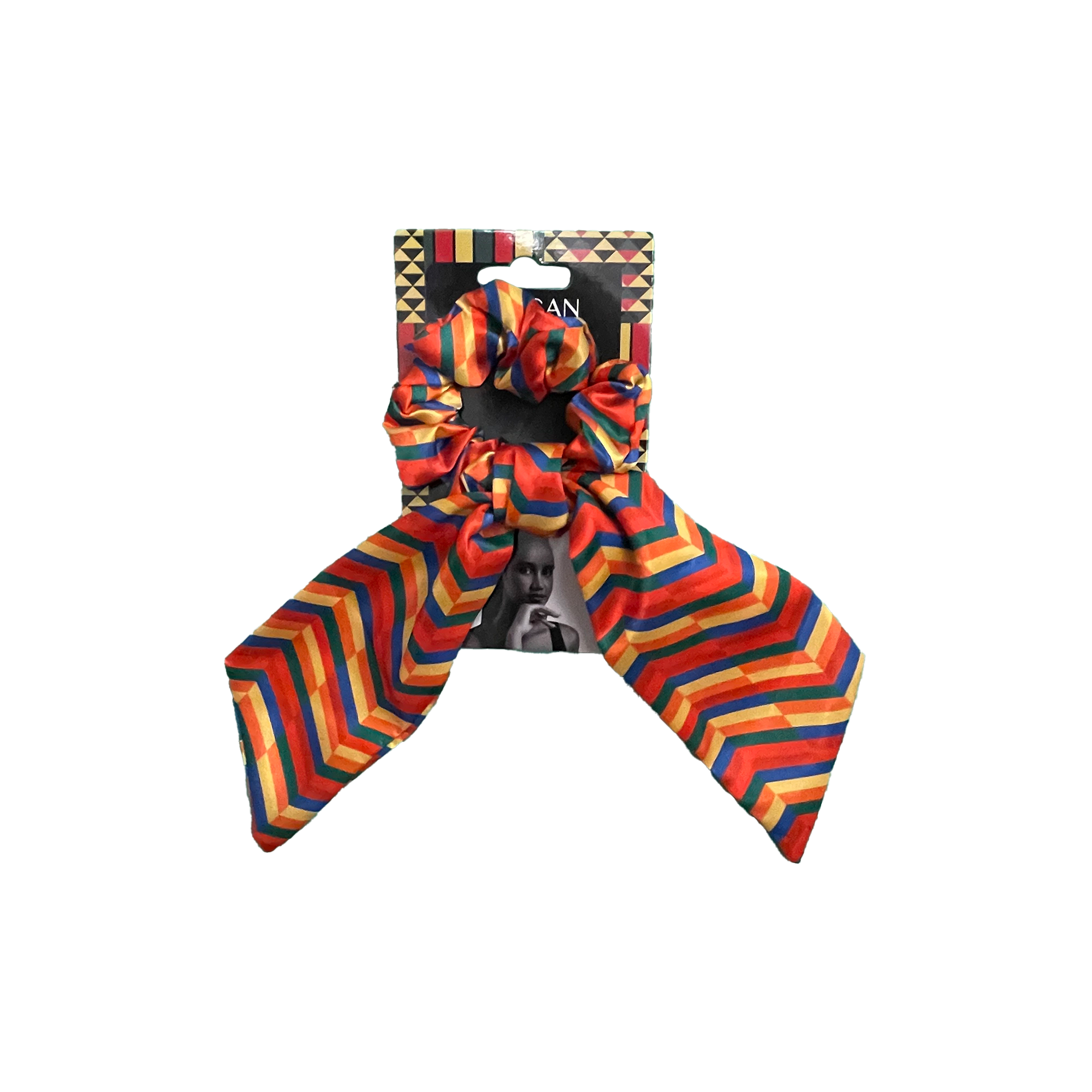 Vibrant African Samburu print hair accessory featuring colorful tribal fabric and bow.