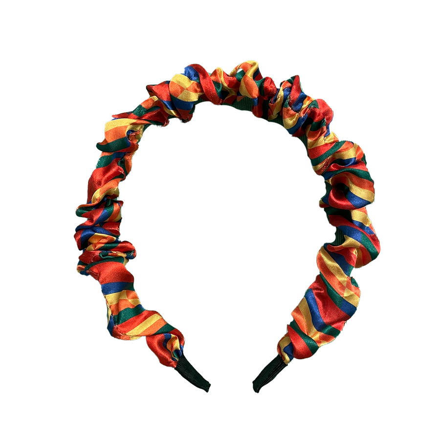 African Samburu print ruched headband with vivid tribal pattern and soft ruched fabric.
