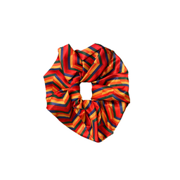African Samburu print scrunchie with bright tribal pattern and soft fabric construction.