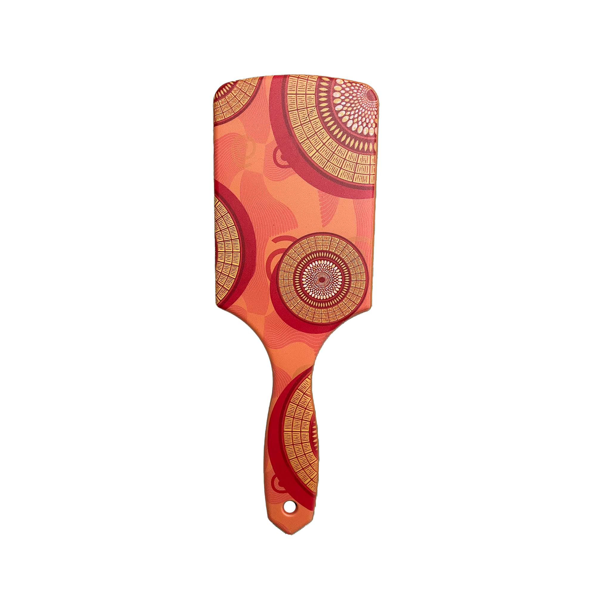 Vibrant African Zulu print hair brush, colorful African-inspired hair accessory.
