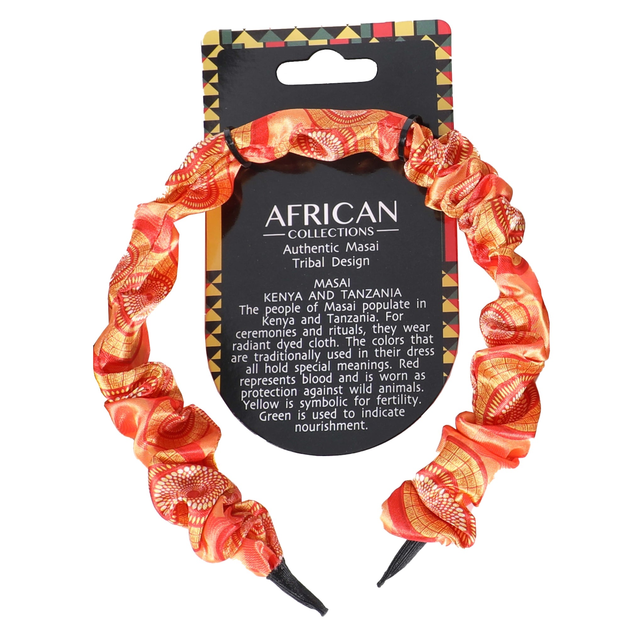 African Zulu print ruched headband with bright beadwork-inspired pattern and soft fabric.
